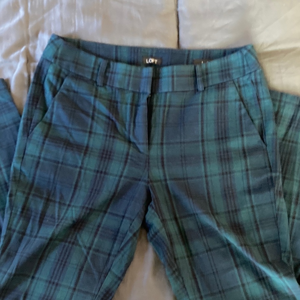 LOFT Blue and Green Plaid Pants